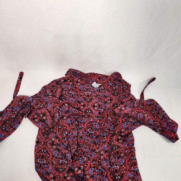 CATHERINES Preppy Multicolor Floral Roll Tab Shirt Tunic Top Size 4X New No Tag! - Picture 9 of 16